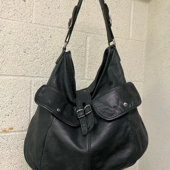 J Crew Leather Bag Purse Black Distressed Bohemian Chic - Picture 12 of 17